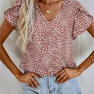 Leopard Print Petal Sleeve Blouse